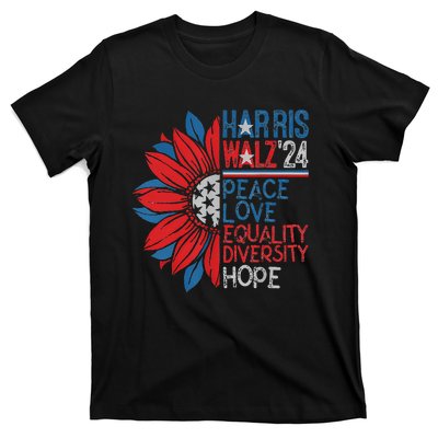 Kamala Walz Peace Love Equality Hope Diversity Gift T-Shirt