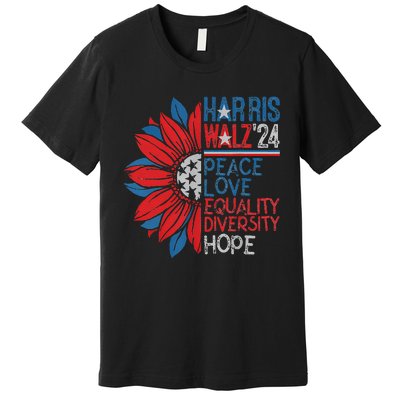 Kamala Walz Peace Love Equality Hope Diversity Gift Premium T-Shirt