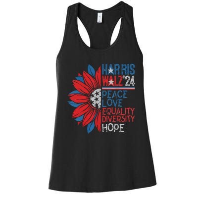 Kamala Walz Peace Love Equality Hope Diversity Gift Women's Racerback Tank