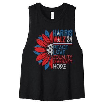 Kamala Walz Peace Love Equality Hope Diversity Gift Women's Racerback Cropped Tank