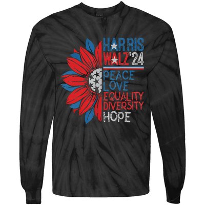 Kamala Walz Peace Love Equality Hope Diversity Gift Tie-Dye Long Sleeve Shirt