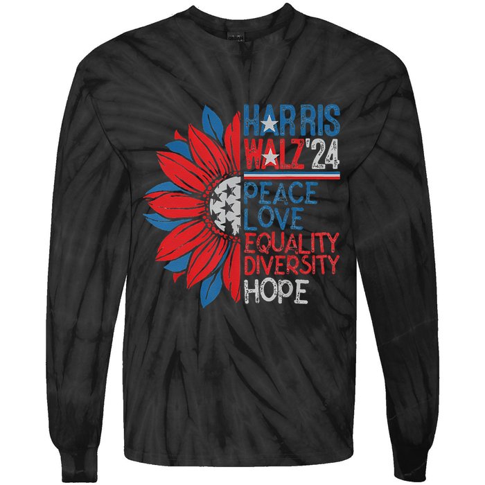 Kamala Walz Peace Love Equality Hope Diversity Gift Tie-Dye Long Sleeve Shirt