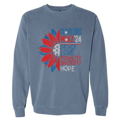 Kamala Walz Peace Love Equality Hope Diversity Gift Garment-Dyed Sweatshirt