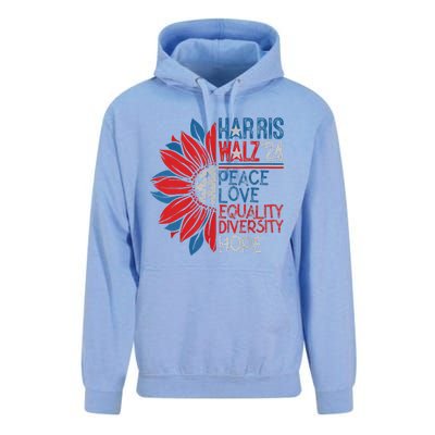 Kamala Walz Peace Love Equality Hope Diversity Gift Unisex Surf Hoodie