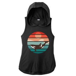 Killer Whale Retro Sunset Ladies PosiCharge Tri-Blend Wicking Draft Hoodie Tank