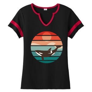 Killer Whale Retro Sunset Ladies Halftime Notch Neck Tee