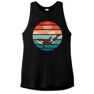 Killer Whale Retro Sunset Ladies PosiCharge Tri-Blend Wicking Tank