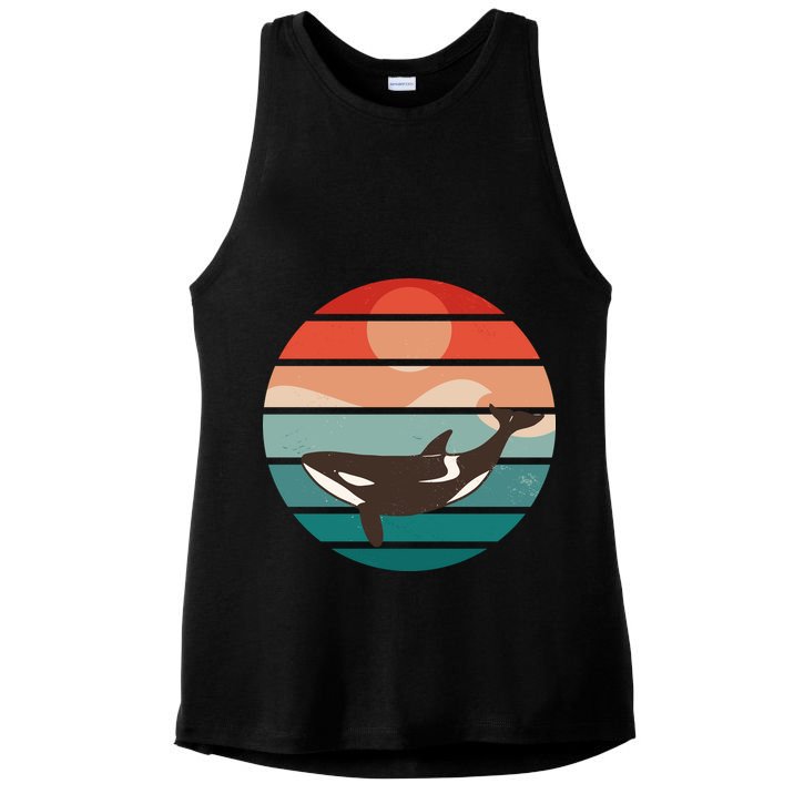 Killer Whale Retro Sunset Ladies PosiCharge Tri-Blend Wicking Tank