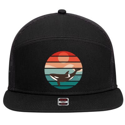 Killer Whale Retro Sunset 7 Panel Mesh Trucker Snapback Hat