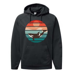 Killer Whale Retro Sunset Performance Fleece Hoodie