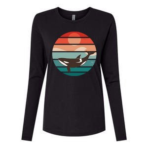 Killer Whale Retro Sunset Womens Cotton Relaxed Long Sleeve T-Shirt