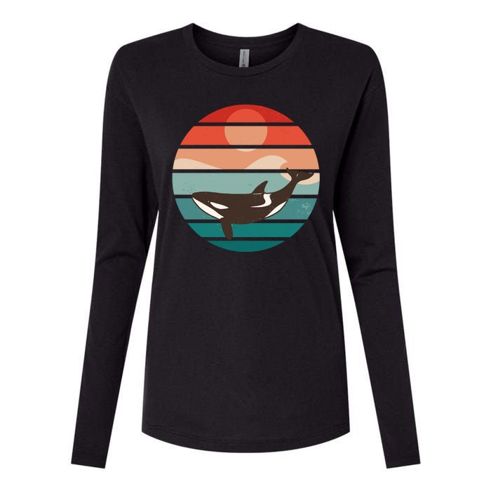 Killer Whale Retro Sunset Womens Cotton Relaxed Long Sleeve T-Shirt