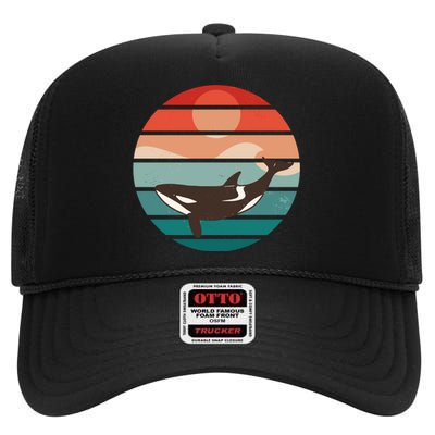 Killer Whale Retro Sunset High Crown Mesh Back Trucker Hat