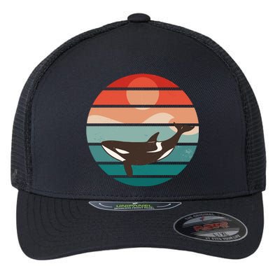 Killer Whale Retro Sunset Flexfit Unipanel Trucker Cap