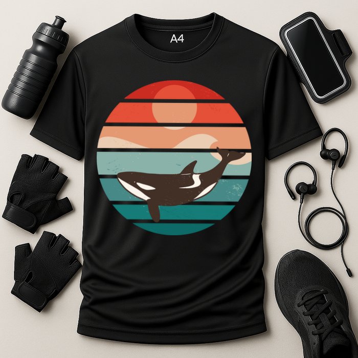 Killer Whale Retro Sunset Cooling Performance Crew T-Shirt