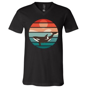 Killer Whale Retro Sunset V-Neck T-Shirt