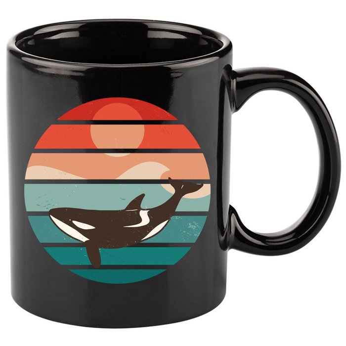 Killer Whale Retro Sunset 11oz C Handle Ceramic Mug