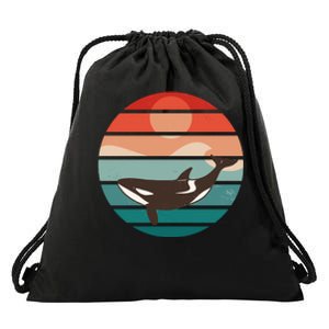 Killer Whale Retro Sunset Drawstring Bag