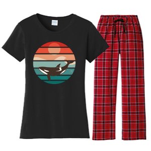 Killer Whale Retro Sunset Women's Flannel Pajama Set