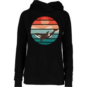 Killer Whale Retro Sunset Womens Funnel Neck Pullover Hood