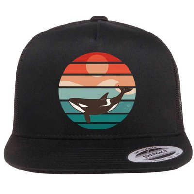 Killer Whale Retro Sunset Flat Bill Trucker Hat