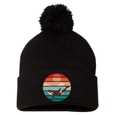 Killer Whale Retro Sunset Pom Pom 12in Knit Beanie