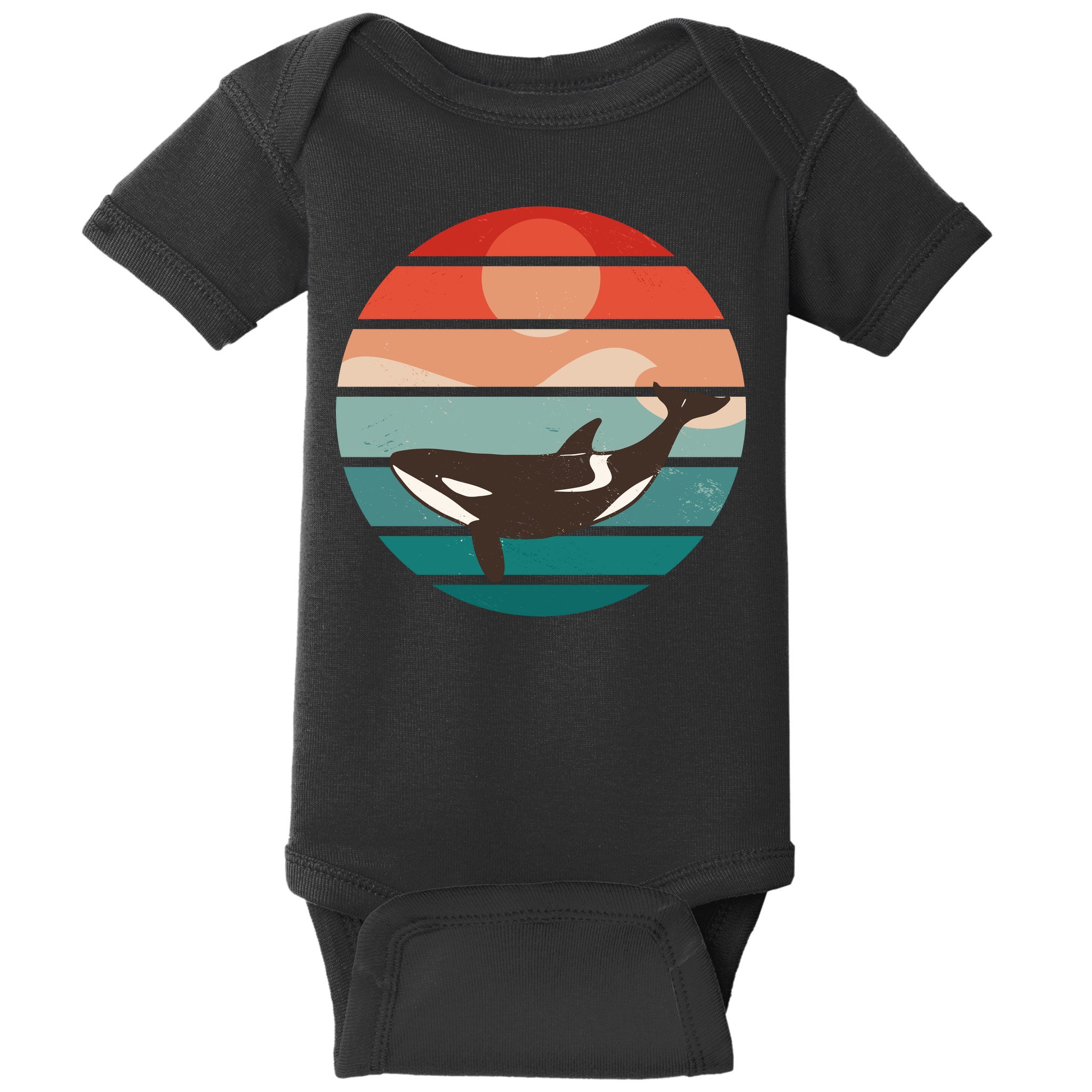 Killer Whale Retro Sunset Baby Bodysuit