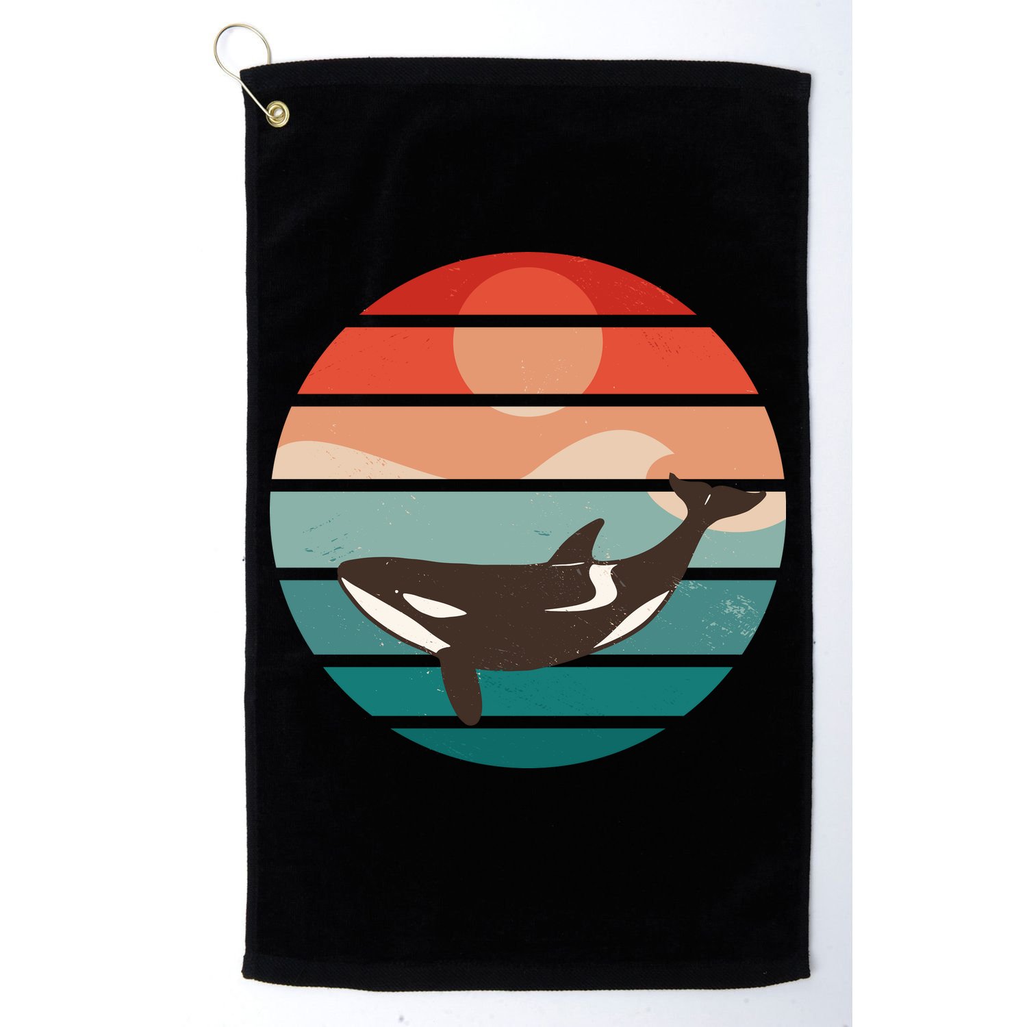 Killer Whale Retro Sunset Golf Towel