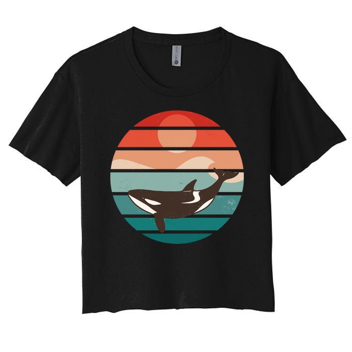 Killer Whale Retro Sunset Women's Crop Top Tee