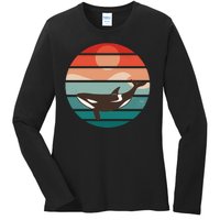 Killer Whale Retro Sunset Ladies Long Sleeve Shirt