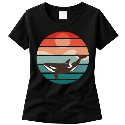 Killer Whale Retro Sunset Womens T-Shirt