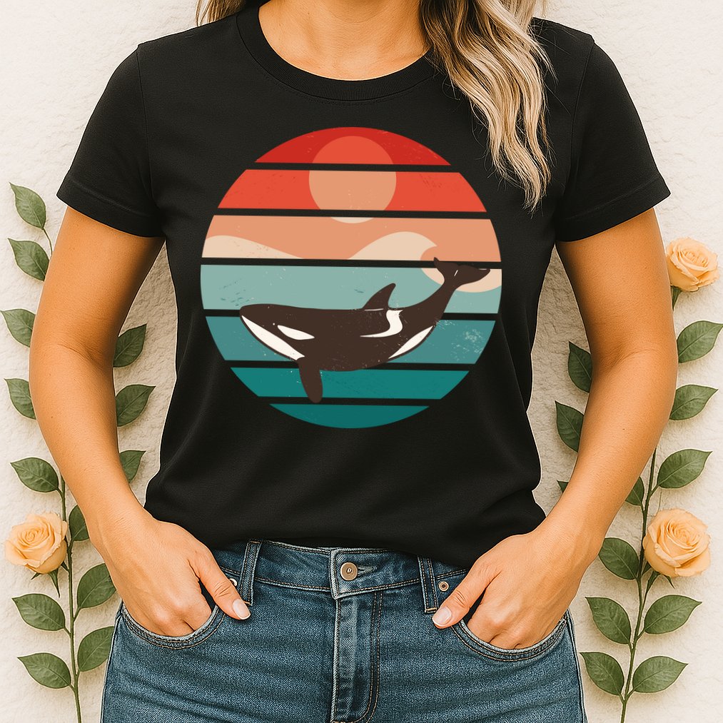 Killer Whale Retro Sunset Womens T-Shirt