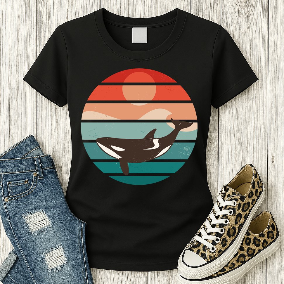 Killer Whale Retro Sunset Womens T-Shirt