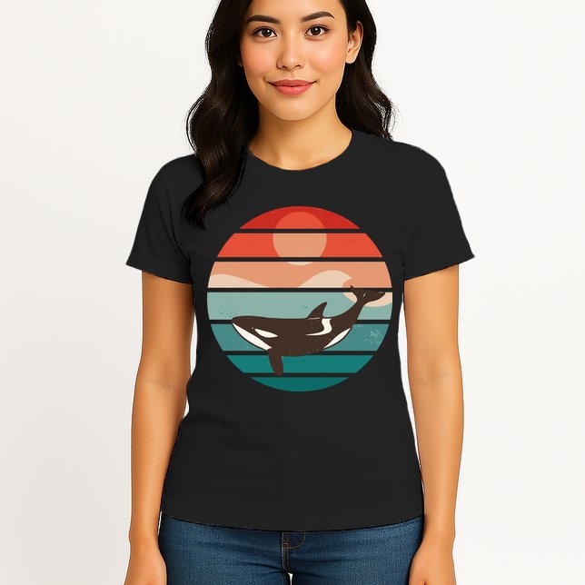 Killer Whale Retro Sunset Womens T-Shirt