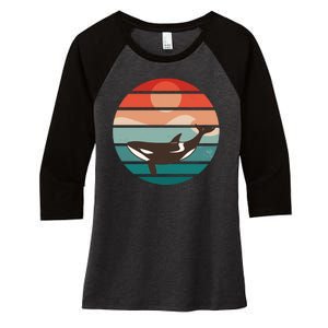 Killer Whale Retro Sunset Women's Tri-Blend 3/4-Sleeve Raglan Shirt