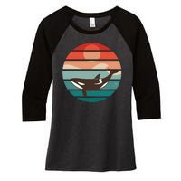 Killer Whale Retro Sunset Women's Tri-Blend 3/4-Sleeve Raglan Shirt