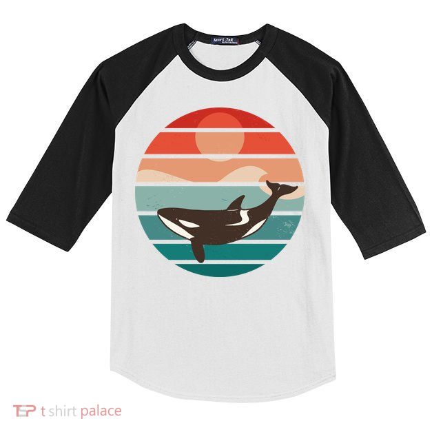 Killer Whale Retro Sunset Kids Colorblock Raglan Jersey