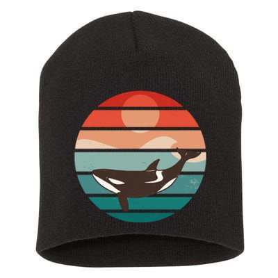 Killer Whale Retro Sunset Short Acrylic Beanie