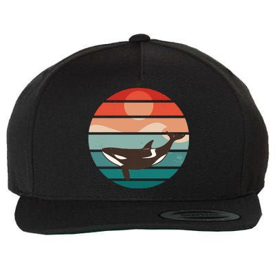 Killer Whale Retro Sunset Wool Snapback Cap