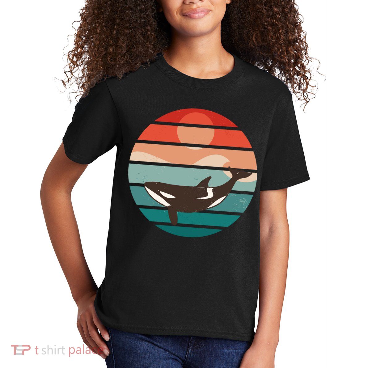Killer Whale Retro Sunset Kids T-Shirt