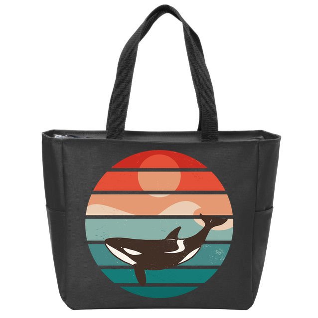 Killer Whale Retro Sunset Zip Tote Bag