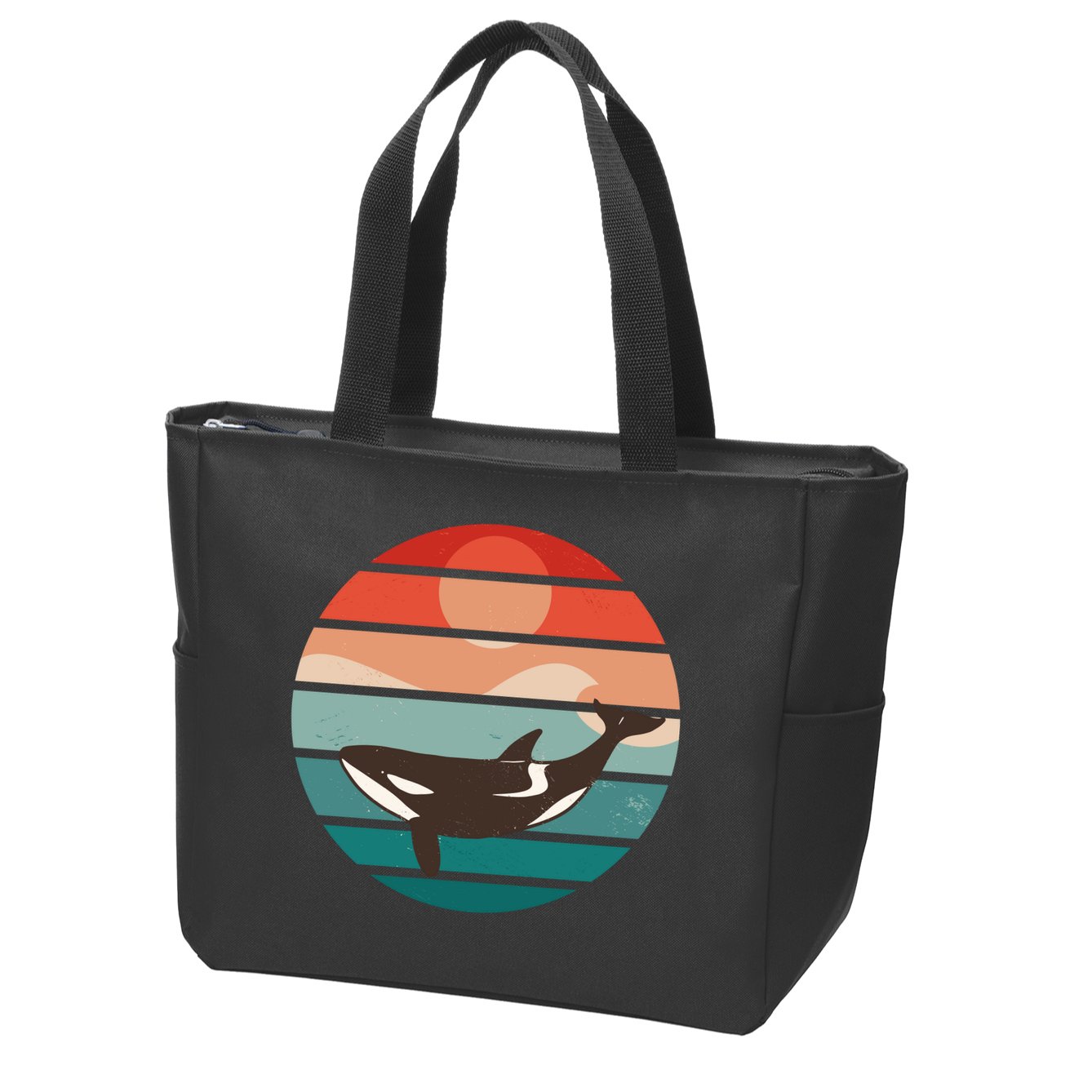 Killer Whale Retro Sunset Zip Tote Bag