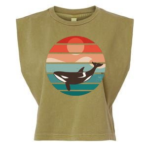 Killer Whale Retro Sunset Garment-Dyed Women's Muscle Tee