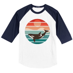 Killer Whale Retro Sunset Baseball Sleeve Shirt