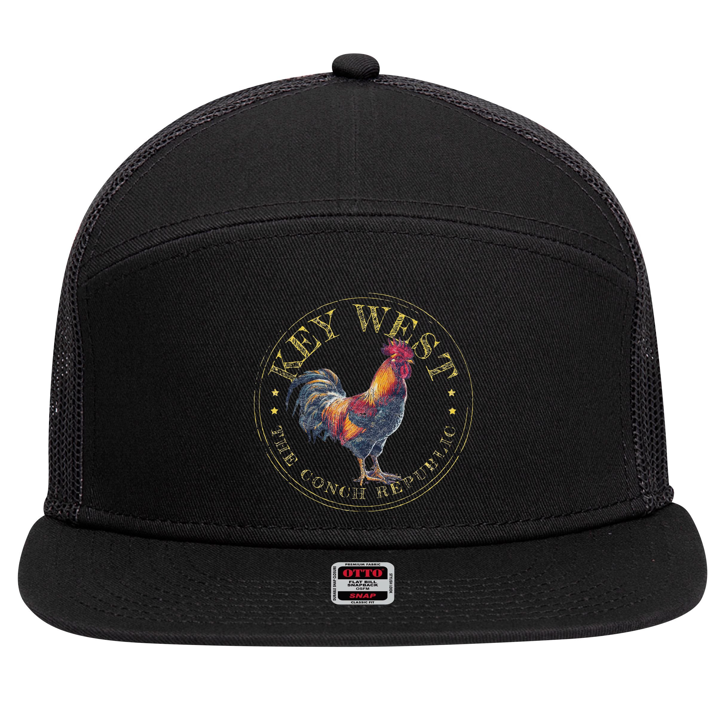 Key West Rooster Fl The Conch Republic Funny Souvenir 7 Panel Mesh Trucker Snapback Hat
