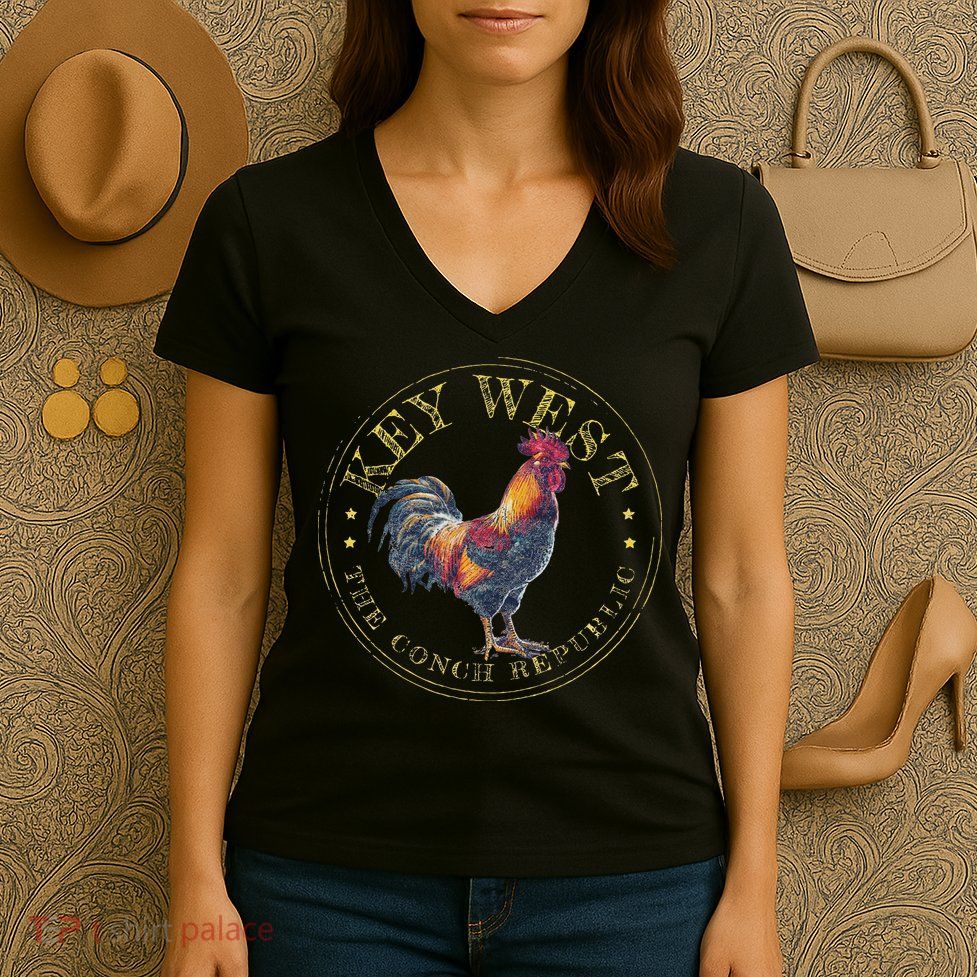 Key West Rooster Fl The Conch Republic Funny Souvenir Women's V-Neck T-Shirt