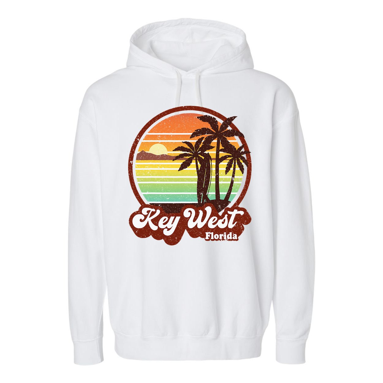 Key West Souvenirs Florida Vintage Surf Surfing Retro 70s Garment-Dyed Fleece Hoodie
