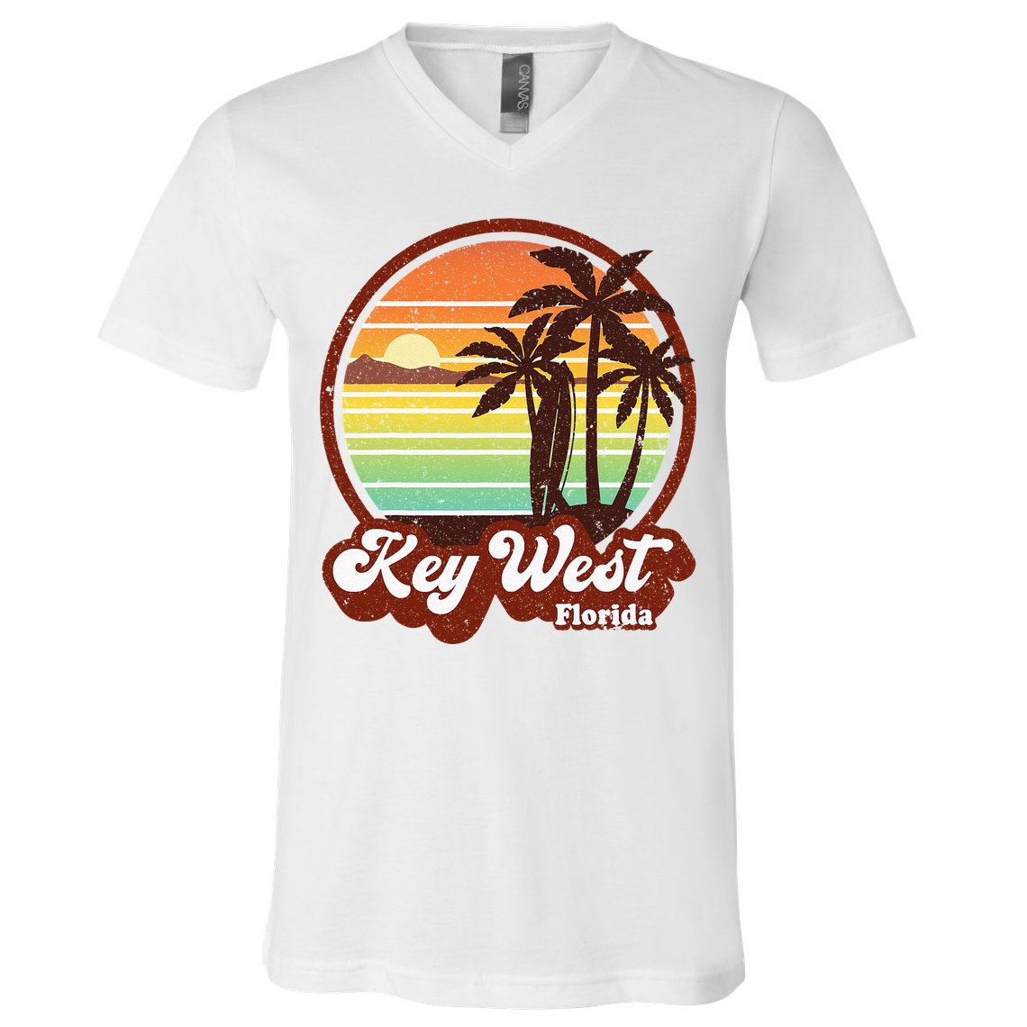 Key West Souvenirs Florida Vintage Surf Surfing Retro 70s V-Neck T-Shirt