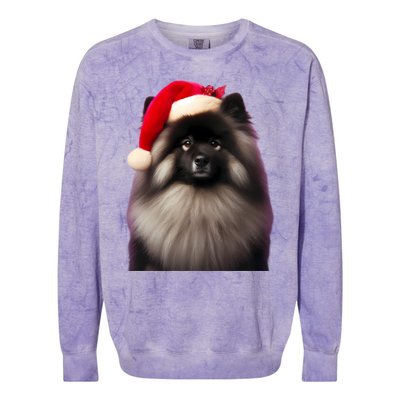 Keeshond With Santa Hat Christmas Dog Owner Lover Xmas Mom Gift Colorblast Crewneck Sweatshirt