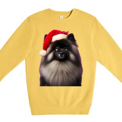 Keeshond With Santa Hat Christmas Dog Owner Lover Xmas Mom Gift Premium Crewneck Sweatshirt